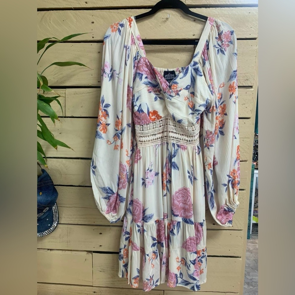 Angie Pink and Orange Long Sleeve Sundress